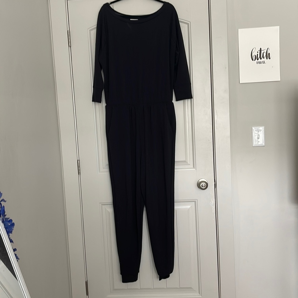 Black, cotton sweatpants material jumpsuit